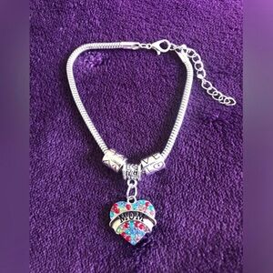 Silver Mom Heart Charm Bracelet with Multicolor Stones